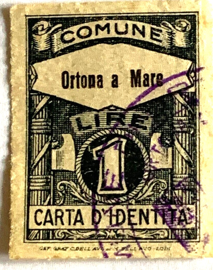 Marca da Bollo del Comune di ORTONA su Carta Bianca Sottile di dimensioni 21 x 33 mm