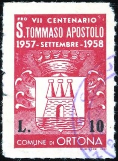 Marca da Bollo del Comune di ORTONA su Carta Bianca di dimensioni 20 x 30 mm