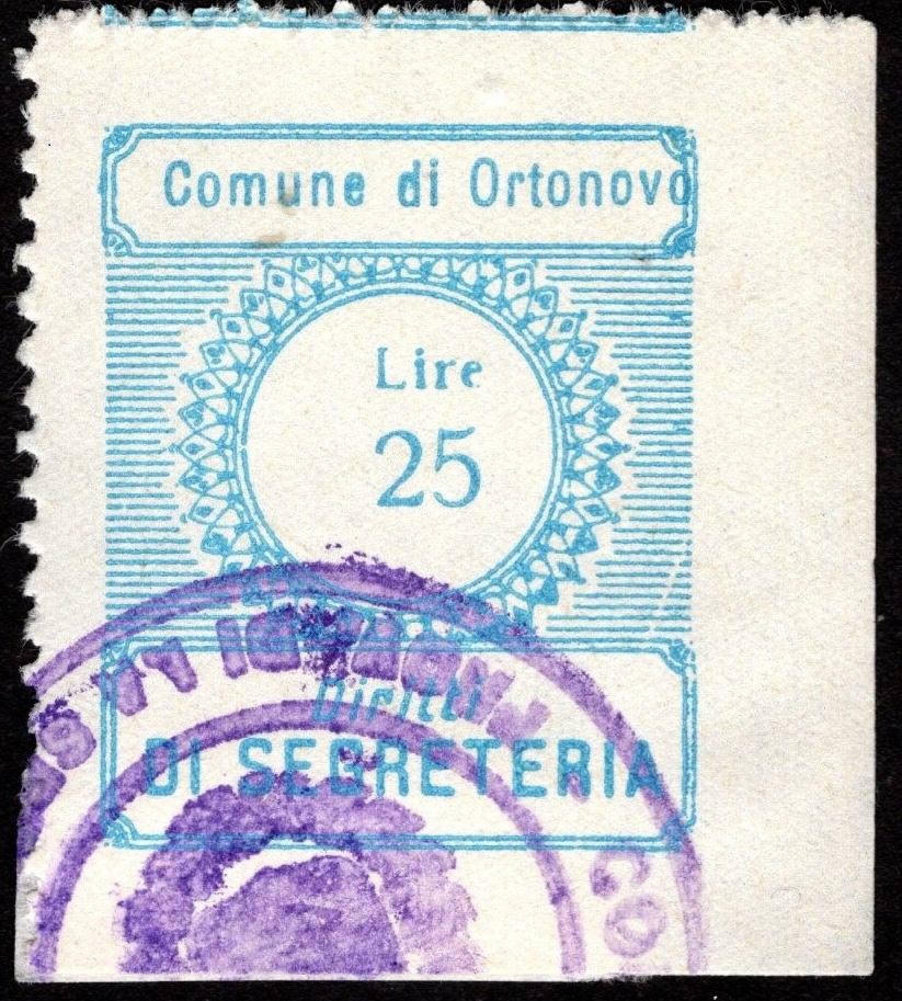 Marca da Bollo del Comune di ORTONOVO su Carta Bianca di dimensioni 21 x 25 mm
