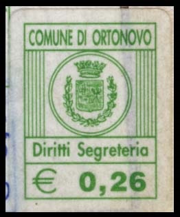 Marca da Bollo del Comune di ORTONOVO su Carta Bianca di dimensioni 13,5 x 18 mm