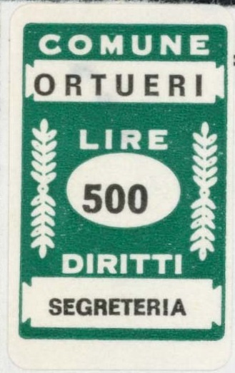 Marca da Bollo del Comune di ORTUERI su Carta Bianca di dimensioni 18 x 28 mm