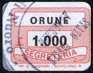 Marca da Bollo del Comune di ORUNE su Carta Bianca di dimensioni 19 x 14 mm