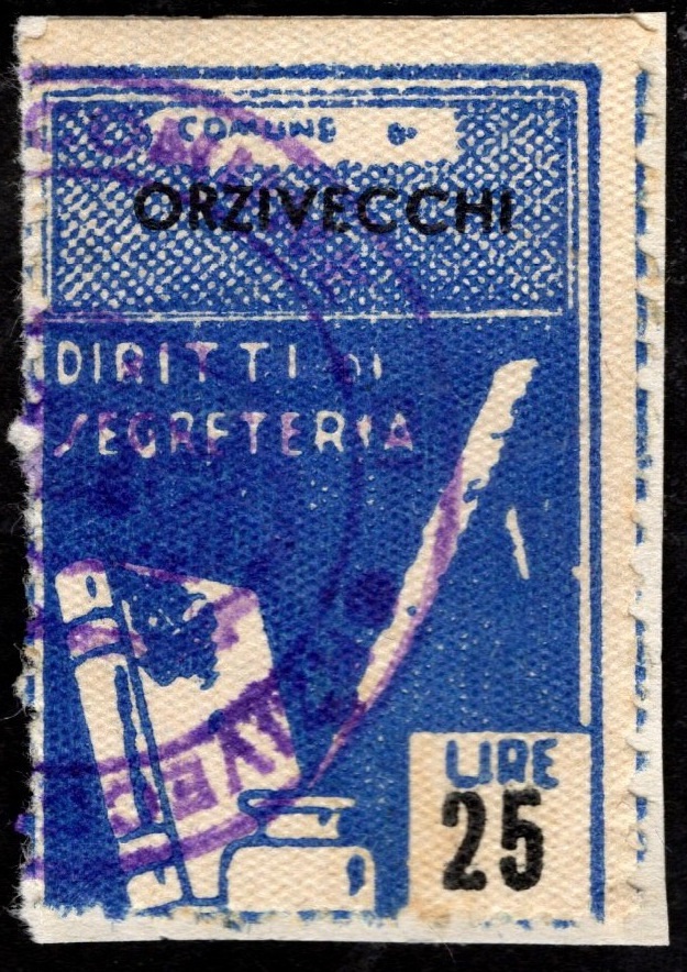 Marca da Bollo del Comune di ORZIVECCHI su Carta Bianca di dimensioni 22,5 X 33 mm