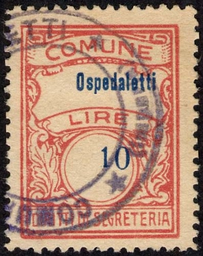 Marca da Bollo del Comune di OSPEDALETTI su Carta Bianca di dimensioni 22,5 x 29 mm