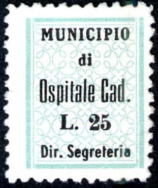 Marca da Bollo del Comune di OSPITALE DI CADORE su Carta Bianca di dimensioni 18 x 25 mm