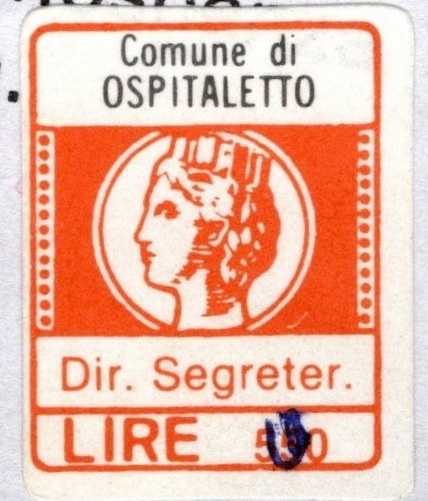 Marca da Bollo del Comune di OSPITALETTO su Carta Bianca Sottile di dimensioni 20 x 24 mm