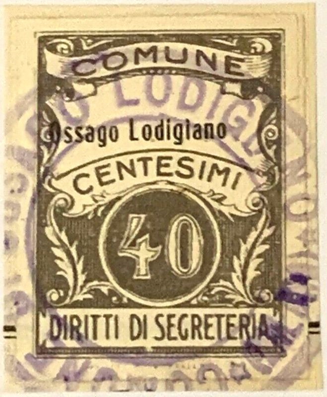 Marca da Bollo del Comune di OSSAGO LODIGIANO su Carta Bianca di dimensioni 22 x 29 mm
