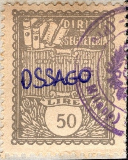 Marca da Bollo del Comune di OSSAGO LODIGIANO su Carta Bianca di dimensioni 21 X 27 mm