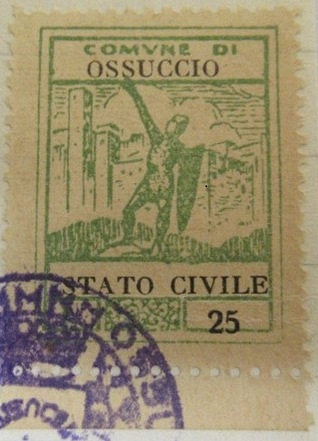 Marca da Bollo del Comune di OSSUCCIO su Carta Bianca di dimensioni 22,5 x 29,5 mm