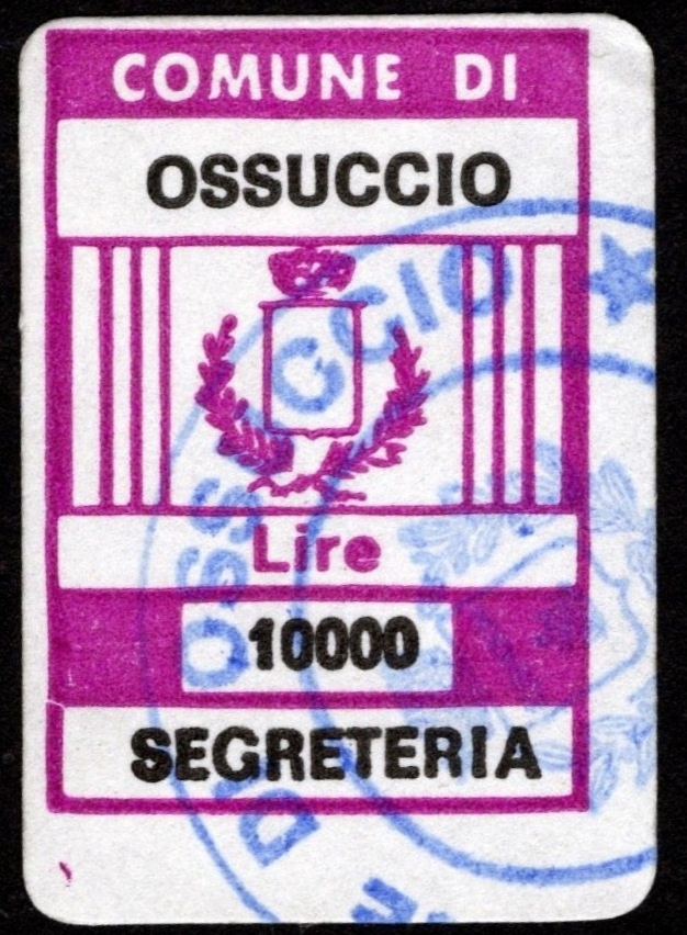 Marca da Bollo del Comune di OSSUCCIO su Carta Bianca di dimensioni 16 x 25 mm