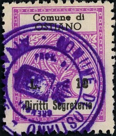 Marca da Bollo del Comune di OSTIANO su Carta Bianca di dimensioni 22 x 28,5 mm