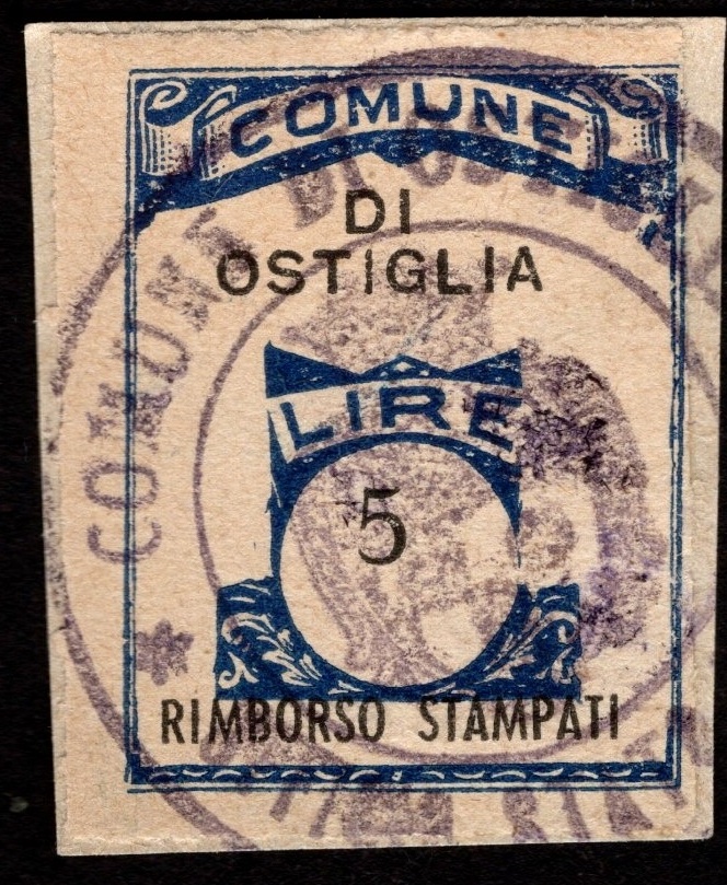 Marca da Bollo del Comune di OSTIGLIA su Carta Bianca di dimensioni 21 x 29 mm
