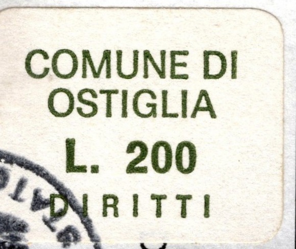 Marca da Bollo del Comune di OSTIGLIA su Carta Bianca di dimensioni 18 x 13 mm