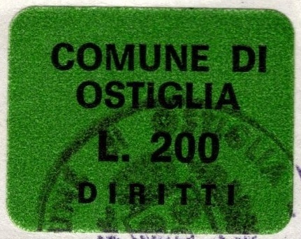 Marca da Bollo del Comune di OSTIGLIA su Carta Colorata di dimensioni 18 x 13 mm