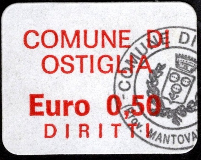 Marca da Bollo del Comune di OSTIGLIA su Carta Bianca di dimensioni 18 x 13 mm