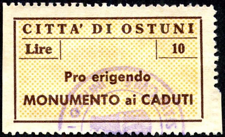 Marca da Bollo del Comune di OSTUNI su Carta Grigia di dimensioni 42 x 23 mm