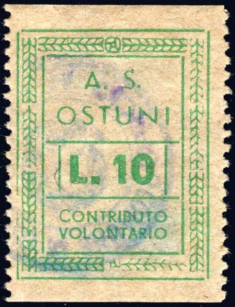 Marca da Bollo del Comune di OSTUNI su Carta Colorata di dimensioni 25,5 x 33,5 mm