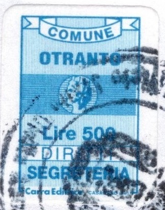 Marca da Bollo del Comune di OTRANTO su Carta Bianca di dimensioni 20 x 27 mm