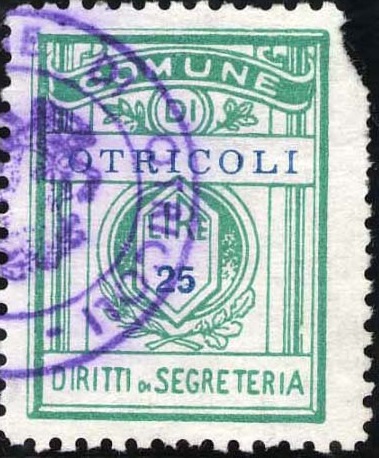 Marca da Bollo del Comune di OTRICOLI su Carta Bianca di dimensioni 21,5 x 28,5 mm
