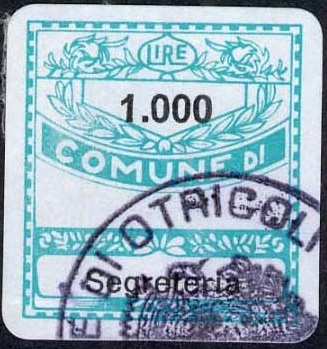 Marca da Bollo del Comune di OTRICOLI su Carta Bianca di dimensioni 19 x 21 mm
