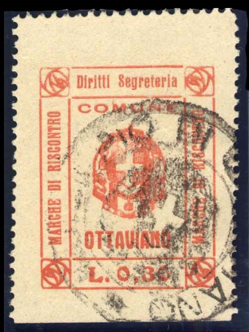 Marca da Bollo del Comune di OTTAVIANO su Carta Bianca Sottile di dimensioni 24,5 x 31 mm