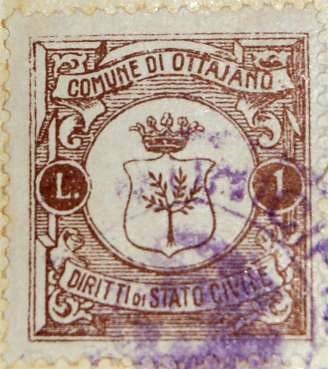 Marca da Bollo del Comune di OTTAVIANO su Carta Colorata di dimensioni 25 x 25 mm