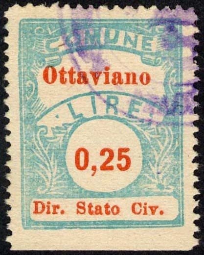 Marca da Bollo del Comune di OTTAVIANO su Carta Bianca di dimensioni 23 x 29 mm