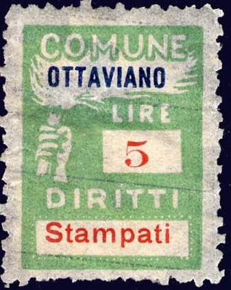 Marca da Bollo del Comune di OTTAVIANO su Carta Bianca di dimensioni 18,5 x 26 mm