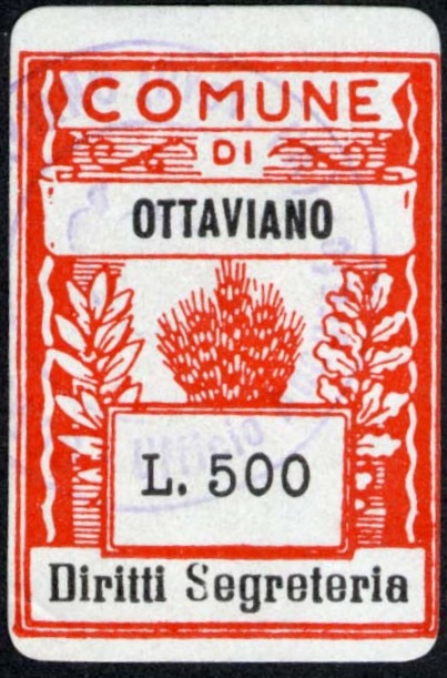 Marca da Bollo del Comune di OTTAVIANO su Carta Bianca di dimensioni 24 x 39 mm