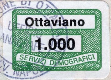 Marca da Bollo del Comune di OTTAVIANO su Carta Bianca di dimensioni 19 x 13,5 mm