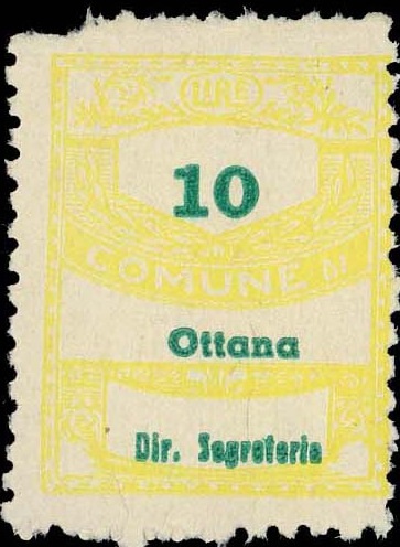 Marca da Bollo del Comune di OTTANA su Carta Bianca di dimensioni 22 x 28 mm