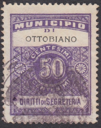 Marca da Bollo del Comune di OTTOBIANO su Carta Bianca di dimensioni 22,5 x 29 mm