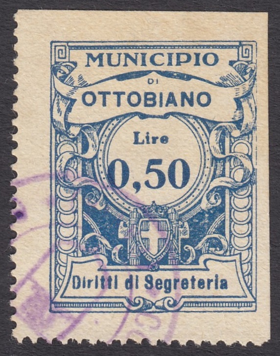 Marca da Bollo del Comune di OTTOBIANO su Carta Bianca di dimensioni 24 x 31,5 mm