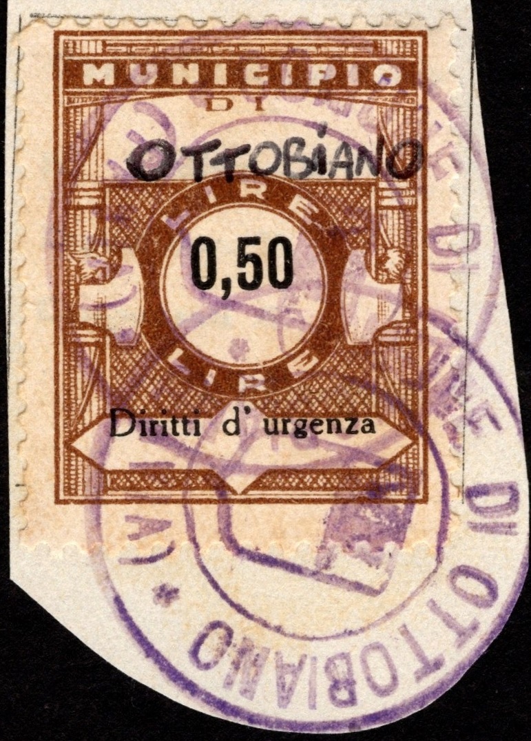 Marca da Bollo del Comune di OTTOBIANO su Carta Bianca di dimensioni 24 x 31,5 mm