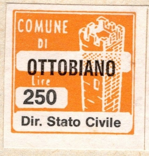 Marca da Bollo del Comune di OTTOBIANO su Carta Bianca di dimensioni 20 x 20 mm