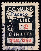 Marca da Bollo del Comune di PACECO su Carta Bianca di dimensioni mm
