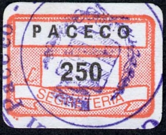 Marca da Bollo del Comune di PACECO su Carta Bianca di dimensioni 19 x 14 mm