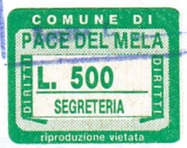 Marca da Bollo del Comune di PACE DEL MELA su Carta Bianca di dimensioni 22 x 18 mm