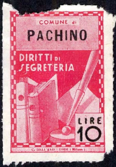 Marca da Bollo del Comune di PACHINO su Carta Bianca di dimensioni 21 X 32 mm
