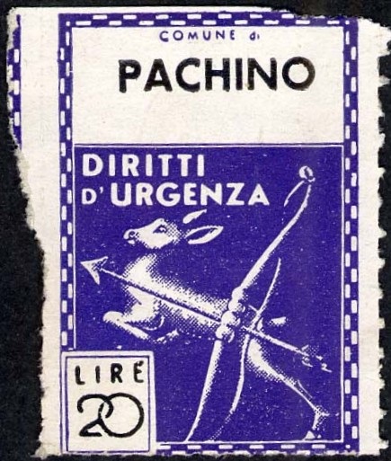 Marca da Bollo del Comune di PACHINO su Carta Bianca di dimensioni 22 X 33 mm