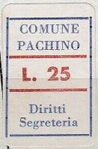 Marca da Bollo del Comune di PACHINO su Carta Bianca di dimensioni 19 x 26 mm