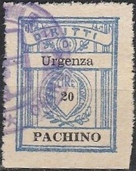 Marca da Bollo del Comune di PACHINO su Carta Bianca di dimensioni 21 x 28 mm