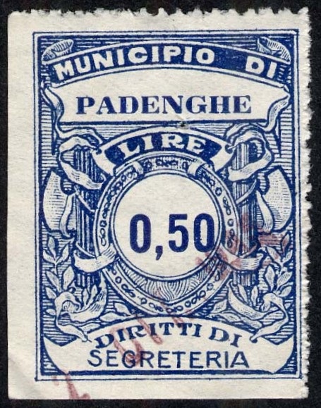 Marca da Bollo del Comune di PADENGHE SUL GARDA su Carta Bianca Sottile di dimensioni 25,5 x 34 mm
