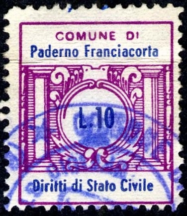 Marca da Bollo del Comune di PADERNO FRANCIACORTA su Carta Bianca di dimensioni 21 x 25 mm
