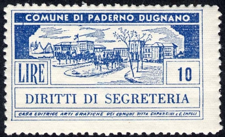 Marca da Bollo del Comune di PADERNO DUGNANO su Carta Bianca di dimensioni 42 x 24,5 mm