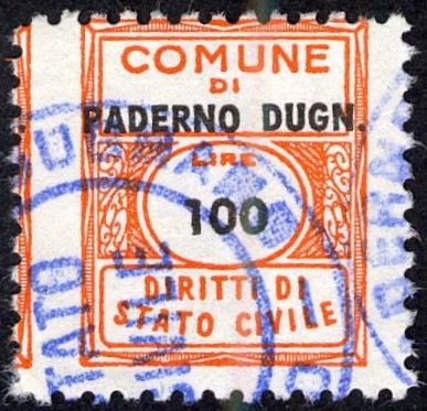Marca da Bollo del Comune di PADERNO DUGNANO su Carta Bianca di dimensioni 17 x 20,5 mm