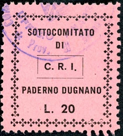 Marca da Bollo del Comune di PADERNO DUGNANO su Carta Rosa di dimensioni 20 x 21,5 mm