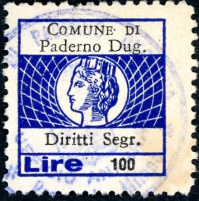 Marca da Bollo del Comune di PADERNO DUGNANO su Carta Bianca di dimensioni 19,5 x 21,5 mm