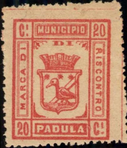 Marca da Bollo del Comune di PADULA su Carta Bianca di dimensioni 22,5 x 28 mm