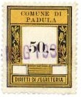 Marca da Bollo del Comune di PADULA su Carta Bianca di dimensioni 23 x 29,5 mm